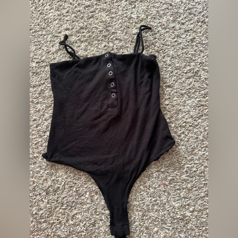 Lulu's Black Button-Down Bodysuit